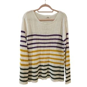BiBi Womens Mardi Gras Striped Knit Sweater Purple Gold Green Lightweight Size L